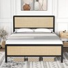 Whizmax Metal Bed Frame with Rattan Headboard and Footboard, Strong Metal Slat Support, No Box Spring Needed, Black & Oak - 2 of 4
