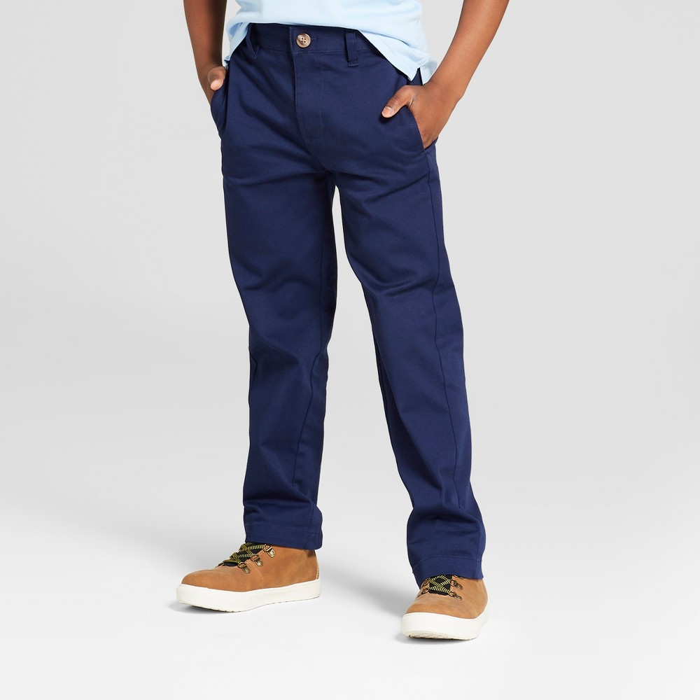 Boys' Flat Front Straight Fit Stretch Uniform Chino Pants - Cat & Jack Navy 10 Slim, Blue was $12.99 now $9.09 (30.0% off)