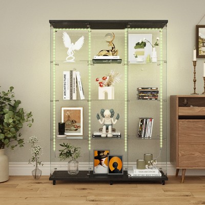 YOOCOZZ Tempered Glass Cabinet (Display/Wine/Storage/File), Bluetooth LED, Door Lock, Casters