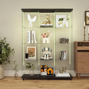 YOOCOZZ Tempered Glass Cabinet (Display/Wine/Storage/File), Bluetooth LED, Door Lock, Casters - 1 of 4