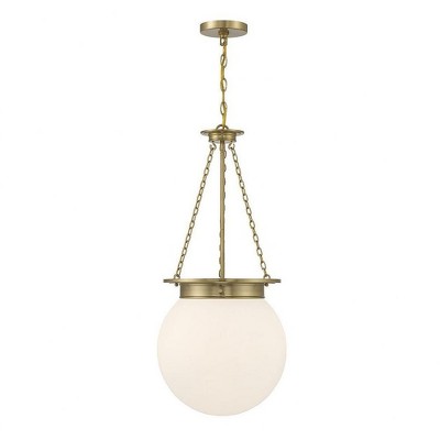 Elegant Globe 3-Light Pendant in Warm Brass with White Opal Glass