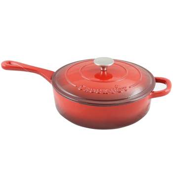 Crock Pot Artisan Enameled 3.5 Quart Cast Iron Deep Sauté Pan With Self Basting Lid in Scarlet Red