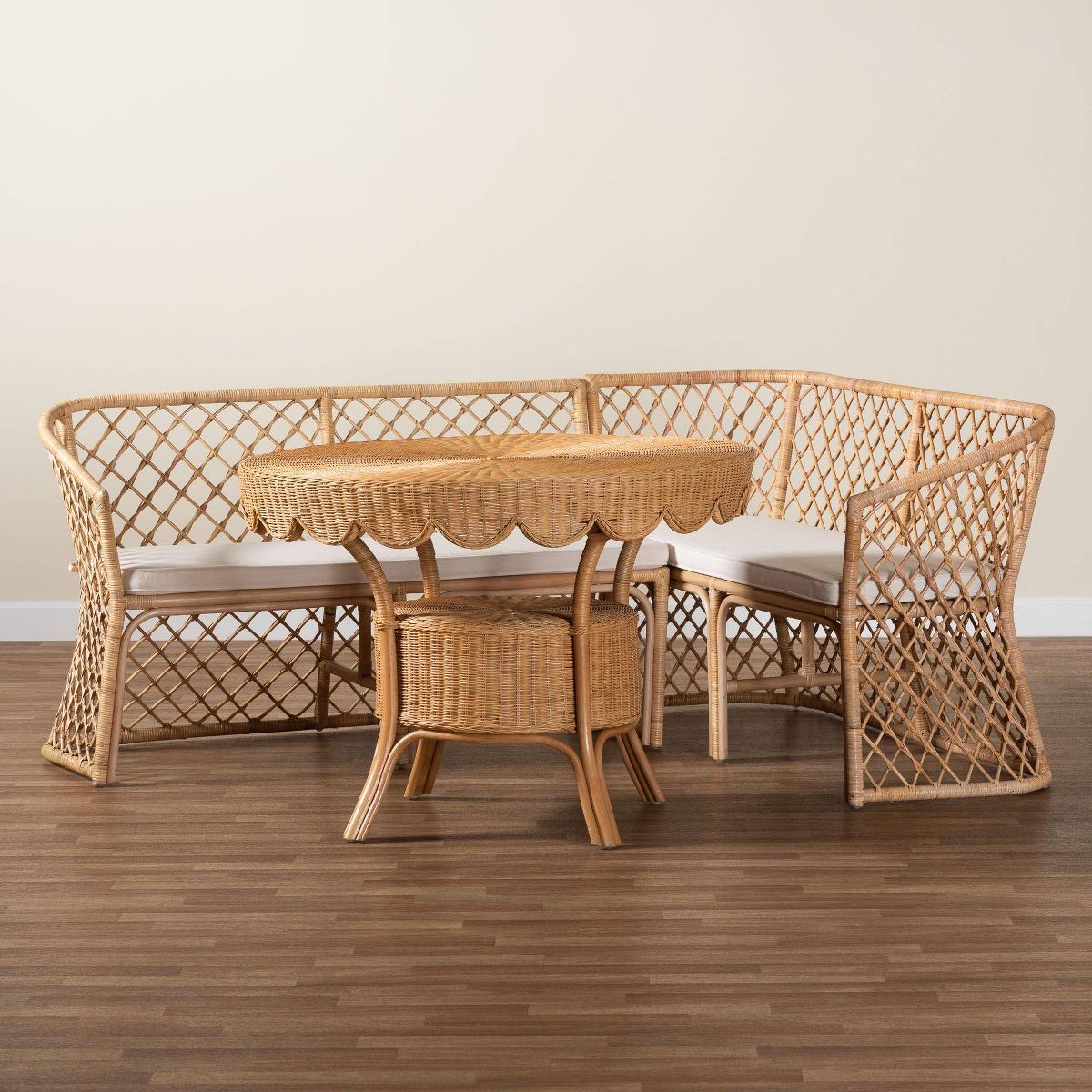 bali & pari Frayne Bohemian Rattan 3  Piece Dining Nook Set Light Honey - thumbnail 10