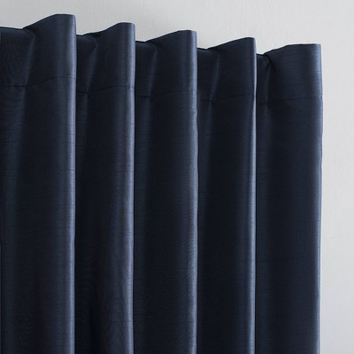 Navy Faux Silk Blackout Back Tab Curtain Panel