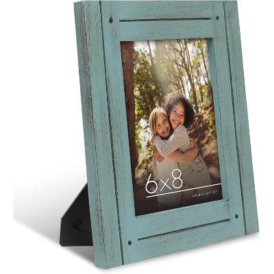 Americanflat 6x8 Rustic Picture Frame in Turquoise Blue with Textured Wood and Polished Glass - Horizontal and Vertical Formats