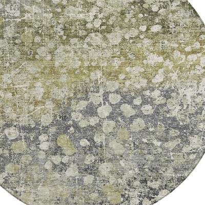 HomeRoots 8' Olive Green And Gray Round Abstract Washable Indoor Outdoor Area Rug