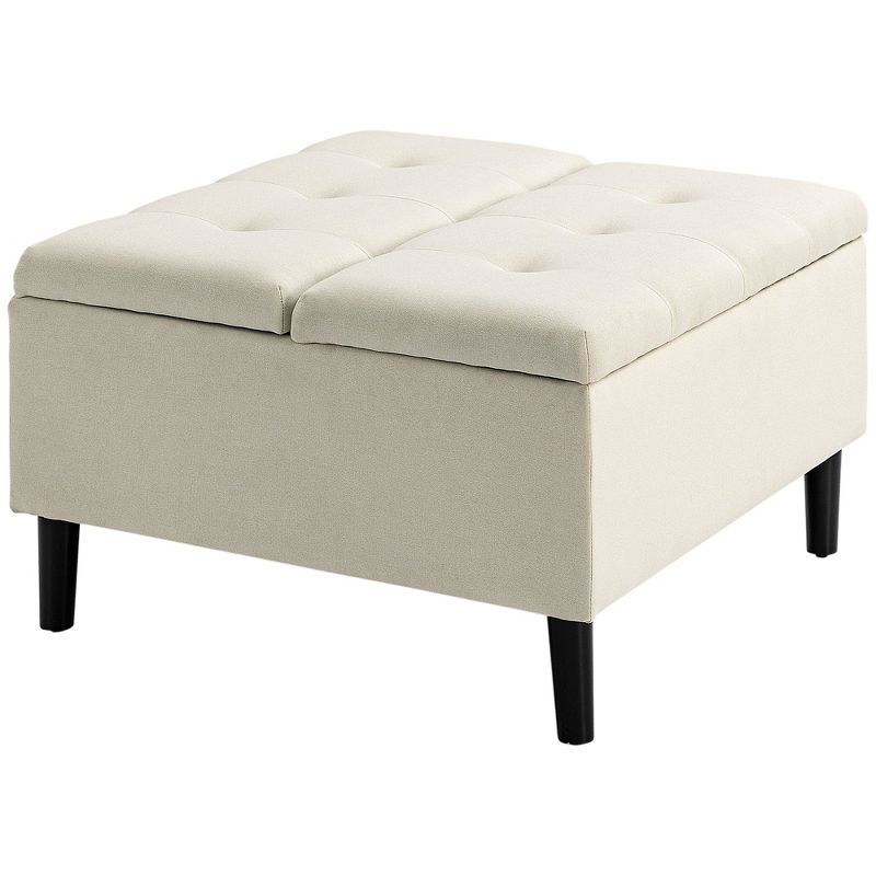 HOMCOM 30" Storage Ottoman, Tufted Fabric Upholstered Square Coffee Table with Lift Top, Accent Footrest Footstool for Living Room, 4 of 7