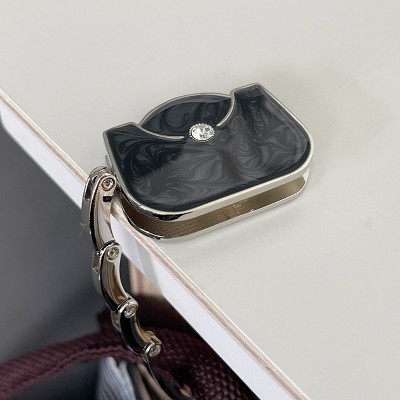 Black and Silver Foldable Purse Hook with Rhinestone