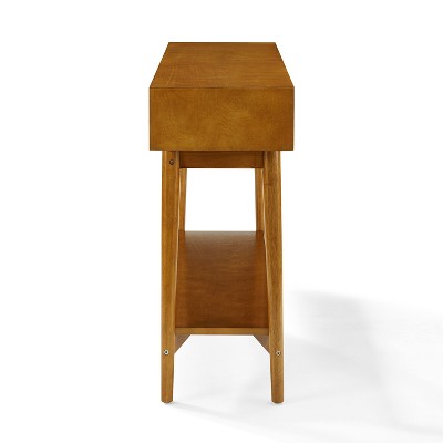 Mid-Century Acorn Brown Wood Console Table with Storage