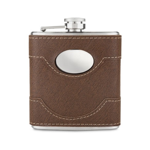 Twine Bootlegger Metal Flask - Leather Wrap Stainless Steel Flask with Lift Cap, Liquor Whiskey Drinking Metal Container, Novelty Flask - 6oz, Brown - image 1 of 4