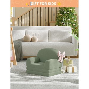Kids Sofa Chair, 2-in-1 Convertible Toddler Sofa Lounge Chair, Comfortable Folding Teddy Flannel Children's Sofa Bed, for Playroom, Bedroom, Nursery - 1 of 4