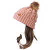 Wrapables Cable Knit Faux Fur Pom Pom Beanie, Mommy & Me Set Pink - image 2 of 4