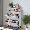 Shoe Cabinet with 2 Flip Drawers, Farmhouse Freestanding Shoes Organizer with Metal Legs, Narrow Shoe Rack Cabinet, Slim Shoes Storage Cabinet - 2 of 4