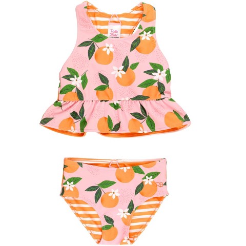 RuffleButts Kids Reversible Peplum Tankini - Orange You The Sweetest, Size: 6
