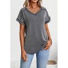 Womens V Neck T-Shirts Short Sleeve Inside Out Seam Style Tops Striped Shirts Drop Shoulder Lounge Tops Summer Causal Tops - 3 of 4