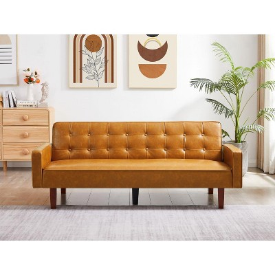 DOMETOUR PU Leather Sofa for Living Room Furniture, Sofa Bed Adjustable Backrest Loveseat Convertible Sofa Sleeper Couch