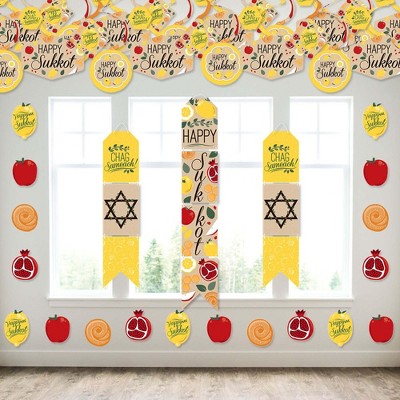 Big Dot of Happiness Sukkot - Wall and Door Hanging Decor - Sukkah Room Decoration Kit