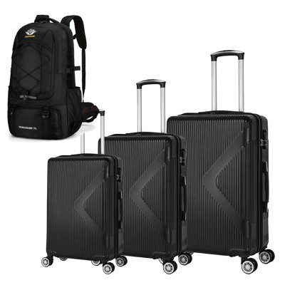 3 Piece Hardside Luggage Set with Spinner Wheels and Backpack for Travel, Durable ABS Suitcases, 19/23/27 Inch - Cuddlewood