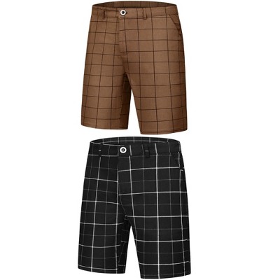 Lars Amadeus Men's Summer Flat Front Plaid Printed Chino Shorts 2 Packs