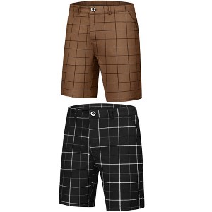 Lars Amadeus Men's Summer Flat Front Plaid Printed Chino Shorts 2 Packs - 1 of 4