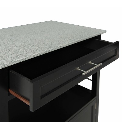 Black Granite Top Kitchen Cart with Storage and Wheels