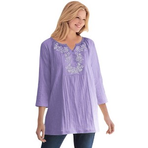 Woman Within Plus Size Embroidered Crinkle Tunic - 1 of 4