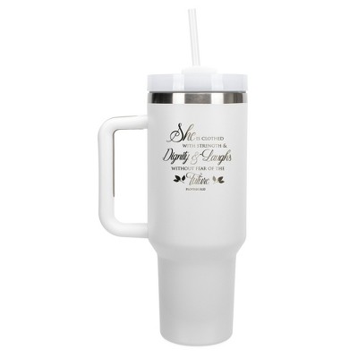Elanze Designs Clothed Strength & Dignity Proverbs 31 40 oz. Stainless Steel, Large Water Bottle Coffee Mug, Spill & Leak Resistant, Thermal Travel