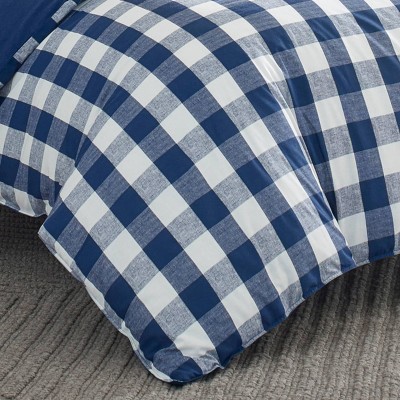 Twin Blue and White Plaid Cotton Duvet Cover Set