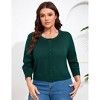 YESFASHION Women Plus Size Cardigan Round Neck Button Down 3/4 Sleeve Top Solid Casual Cardigan - 2 of 4