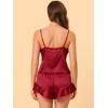 cheibear Women's Satin Spaghetti Cami Tops Ruffle Trim Shorts Sleepwear Sets - 3 of 4