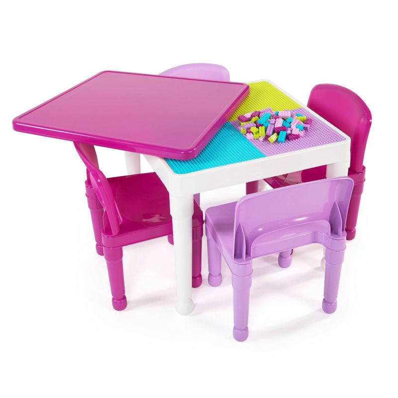 5pc 2 in 1 Square Plastic Activity Kids&#39; Table and Chair Set Pink/Purple - Humble Crew, 3 of 8