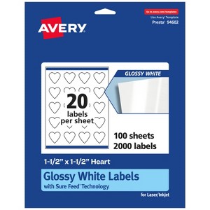 Avery Glossy White Heart Labels with Sure Feed, 1.5" x 1.5" - 1 of 4