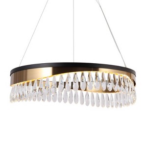 LNC Delphinium 1-Lights 23.6" Modern  Luxury Integrated LED Drum Crystal Chandelier, Gold and Black - 1 of 4