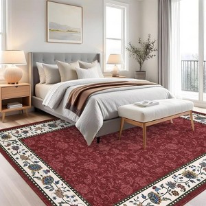 Area Rugs for Living Room Washable Vintage Floral Print Large Bedroom Rugs Indoor Modern Geometric Bordered Rug - 1 of 4