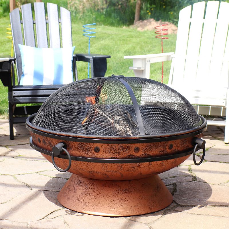Sunnydaze Outdoor Camping or Backyard Large Round Fire Pit Bowl with Handles and Spark Screen - 30" - Copper Finish, 3 of 12