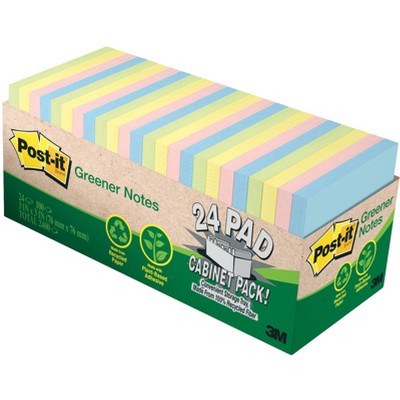 Post-it Recycled Notes, 3 x 3 Inches, Helsinki Colors, Pad of 75 Sheets, pk of 24