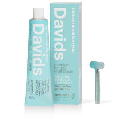 Davids Antiplaque & Whitening Premium Natural Toothpaste Fluoride Free Spearmint - 5.25oz