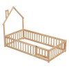 Twin Size Floor Bed with Fence, Pine Wood House-Shaped Headboard Bed Frame for Boys Girls Teens, No Spring Box Needed - 3 of 4
