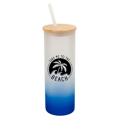 Elanze Designs Take Me To The Beach Summer Vibes Wrap-Around Design 25 Ounce Frosted Gradient Glass On-The-Go Coffee Travel Skinny Tumbler Mug Cup,