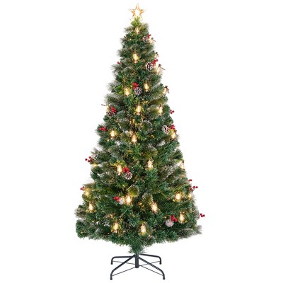 Tangkula 5/6/7 FT Christmas Tree Artificial Xmas Tree w/ 8 Lighting Modes 49/64/80 Warm LED Lights