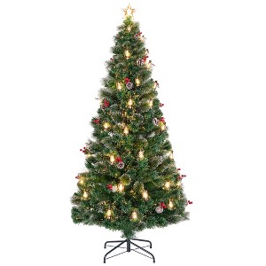 Tangkula 5/6/7 FT Christmas Tree Artificial Xmas Tree w/ 8 Lighting Modes 49/64/80 Warm LED Lights - 1 of 4