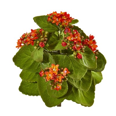 Nearly Natural 8-in Kalanchoe Bush Artificial Flower (Set of 6), Orange