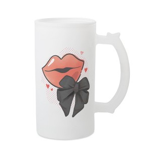 Elanze Designs Freezable Beer Stein Mug With Thumb Grip Handle, 16 Ounce Frosted Glass, Lips With Bow - 1 of 1