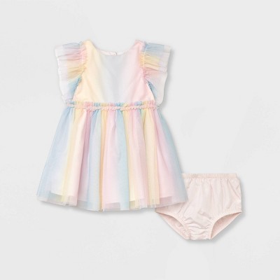 Mia & Mimi Baby Girls' Rainbow Mesh Dress - 0-3M