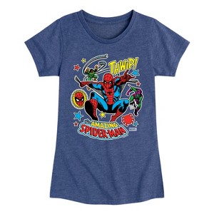 Girls' - Marvel - Spider-man Stickers Style Fitted Short Sleeve Graphic T-Shirt - 1 of 3