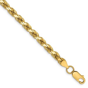 Black Bow Jewelry 4.5mm, 14k Yellow Gold, Diamond Cut Solid Rope Chain Bracelet - 1 of 4