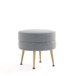 Sapphtopaz 18.11" Modern Round Ottoman Small Upholstered Accent Stool with Metal Legs Versatile Footstool for Living Room, Entryway - 1 of 4