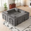 4-Seater Corduroy Fabric Folding Convertible Sofa Bed with Side Storage Pockets, Cushions Included, Space-Saving for Living Room, Bedroom, and Study - 3 of 4