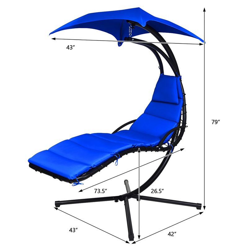 Costway Hanging Swing Chair Hammock Chair w/ Pillow Canopy Stand Blue\Navy\Orange, 3 of 11