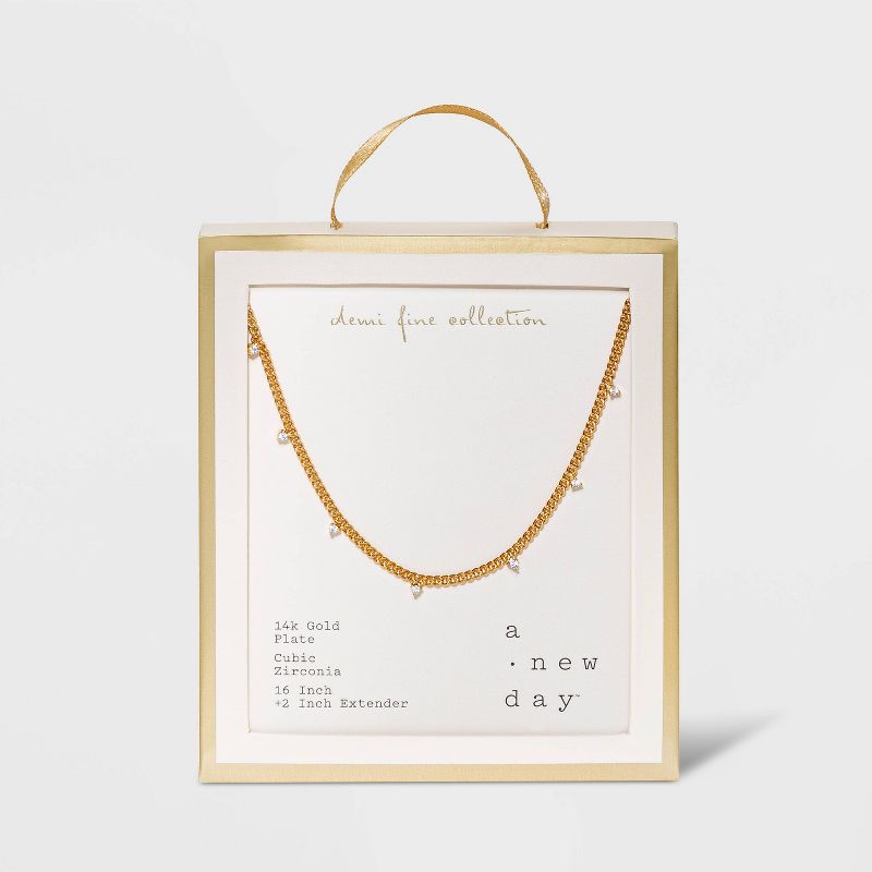 14K Gold Plated Cubic Zirconia Curb Chain Necklace - A New Day&#8482;, 4 of 5